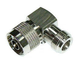 N-type male to N-type female right-angle intra-series adaptor, DC-11 GHz, 50 Ohms – nickel plated